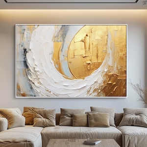 Gold, White, Beige, Minimal, 100% Hand Painted, Textured Painting, Acrylic Abstract Oil Painting, Wall Decor Living Room, Office Wall Art