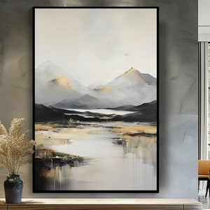 Hand Painted Mountain Lake Acrylic Painting: Abstract Textured Wall Art