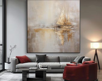 Hand-Painted Sailboat Painting: Abstract Seascape, Textured Acrylic Art