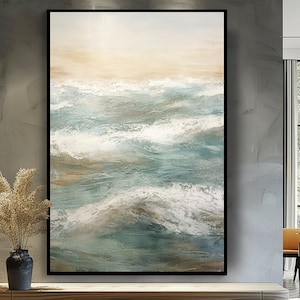 Textured Seascape Painting: Hand Painted Abstract Acrylic Oil, Boho Wall Decor
