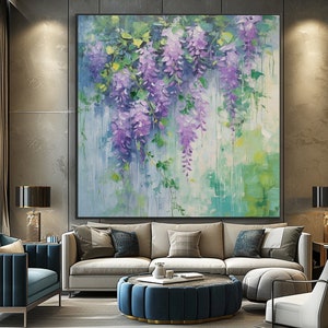 100% Hand Painted, Textured Spring Wisteria Flower Painting, Acrylic Abstract Oil Painting, Wall Decor Living Room, Office Wall Art KT1686 zdjęcie 4