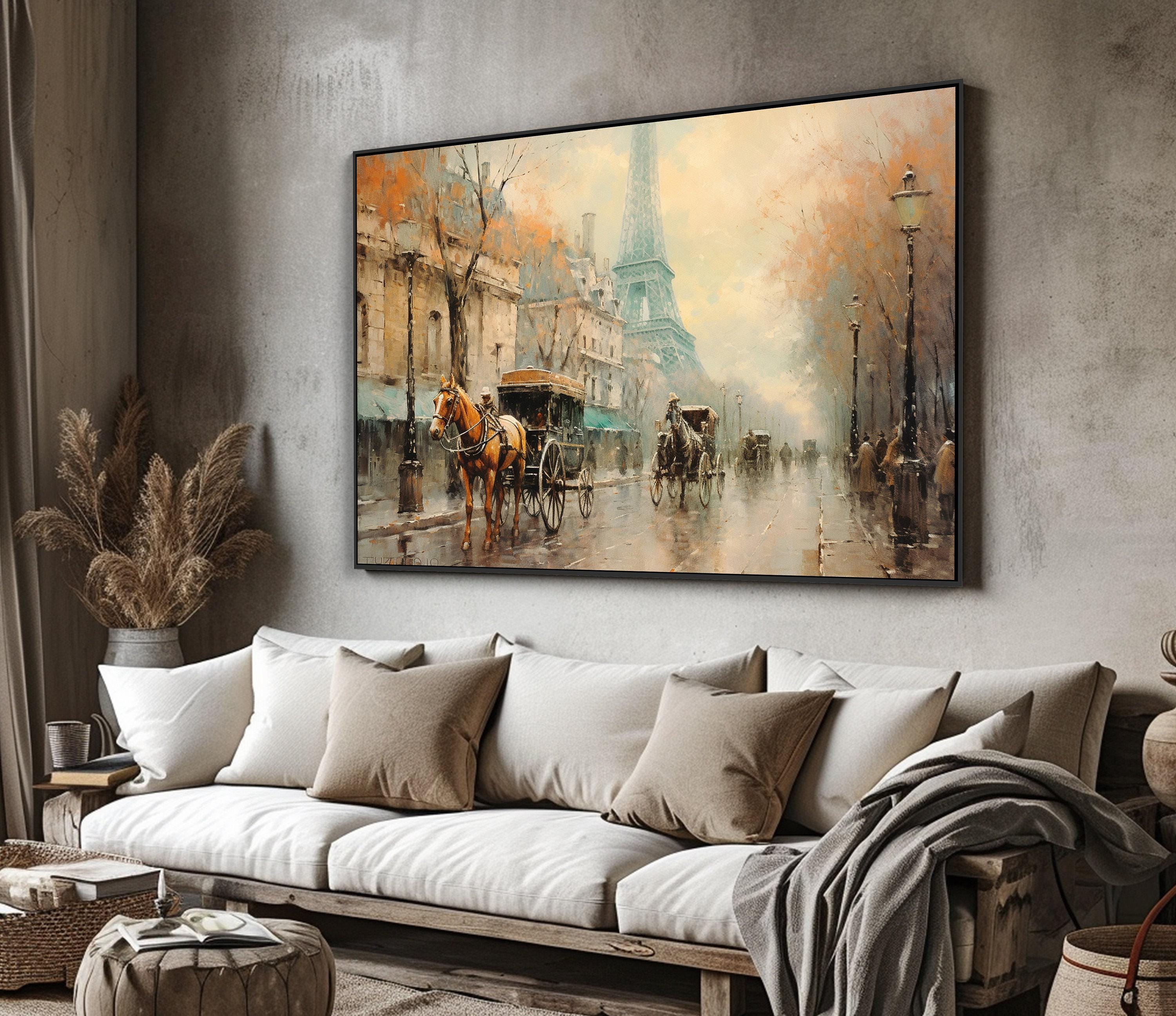 手描きのパリのエッフェル塔の絵画：テクスチャのあるアクリル油絵