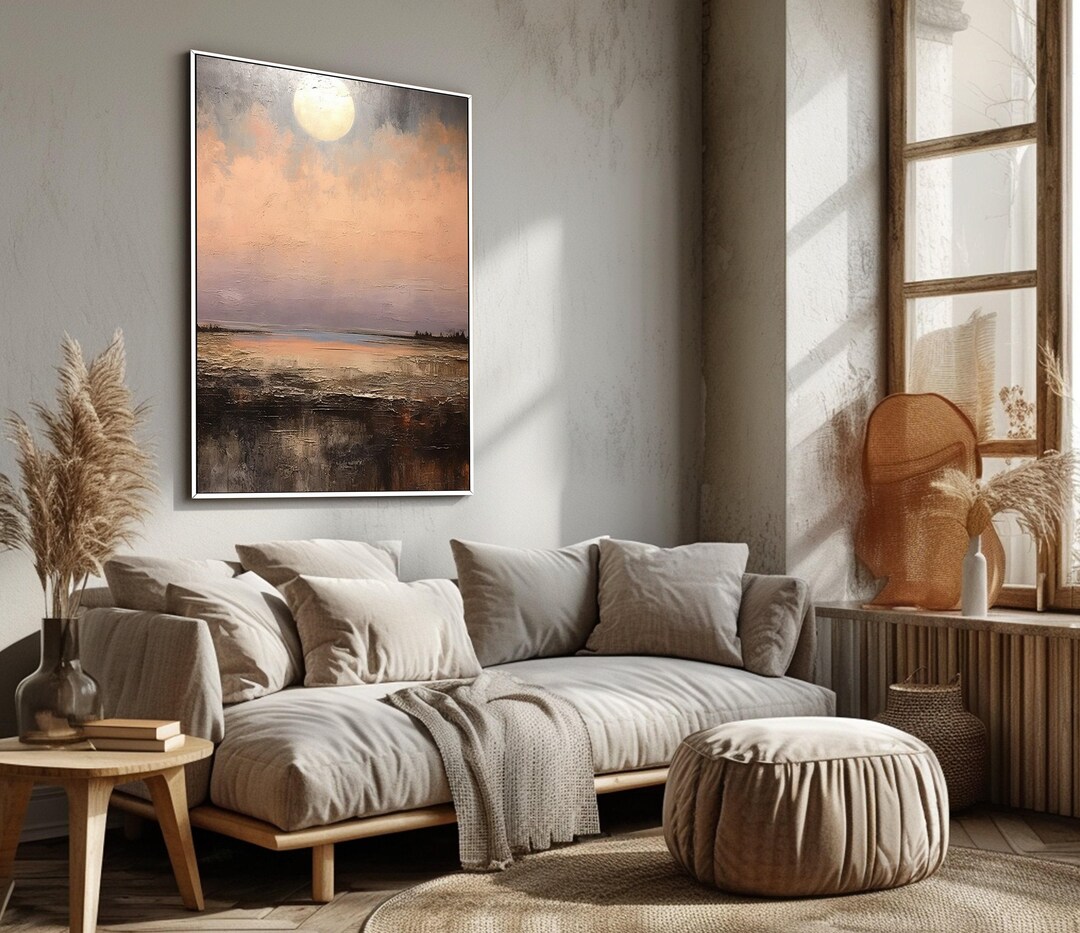 Moonrise, Nature Landscape, Sunset, 100% Hand Painted, Textured ...