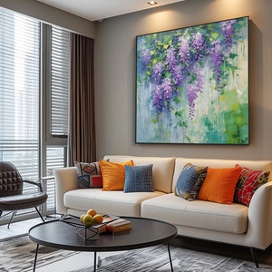 100% Hand Painted, Textured Spring Wisteria Flower Painting, Acrylic Abstract Oil Painting, Wall Decor Living Room, Office Wall Art KT1686 zdjęcie 3