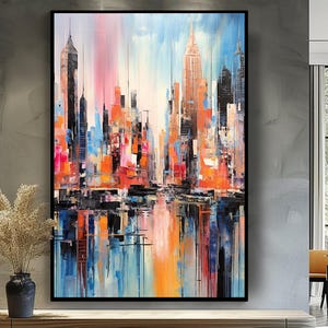 Colorful New York Cityscape Painting: Abstract Textured Oil Painting