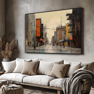 Hand Painted Cityscape Oil Painting: Abstract Textured Wall Art