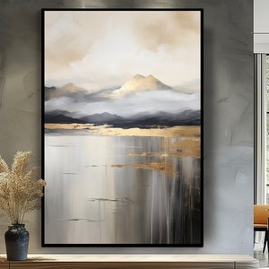 Hand-Painted Mountain Lake Acrylic Painting: Textured Abstract Wall Art