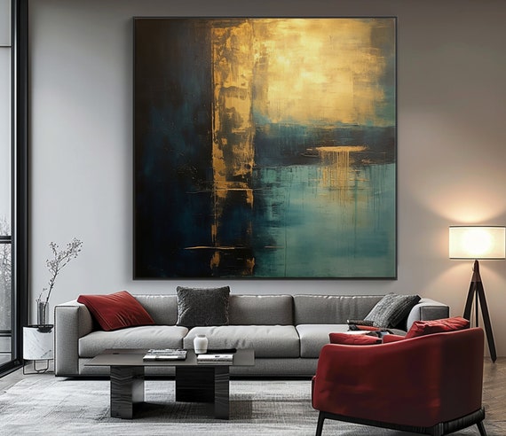 金箔の抽象油絵：テクスチャーのあるキャンバスウォールアート