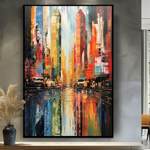 New York City Street Painting: Colorful Abstract Oil Painting