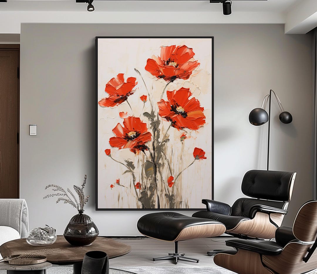 Hand-painted Red Poppies Oil Painting: Textured Floral Wall Art - Etsy