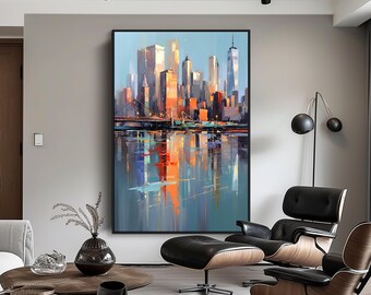 Abstract New York City Oil Painting: Textured Cityscape Wall Art
