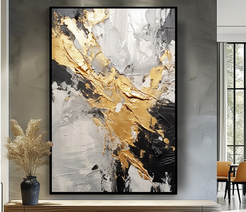 Gold, Black, Grey, Beige 100 Hand Painted, Textured Painting, Acrylic