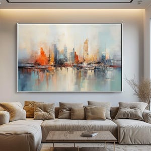 Hand Painted Abstract New York Cityscape: Textured Acrylic Oil Painting