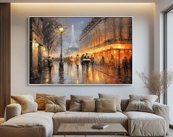 8 hand painted original artworks Paris in Rain, colorful cityscape