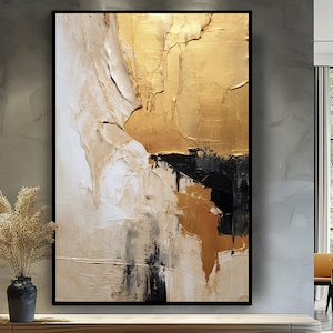 Black, Beige, Gold, White 100% Hand Painted, Textured Painting, Acrylic Abstract Oil Painting, Wall Decor Living Room, Office Wall Art