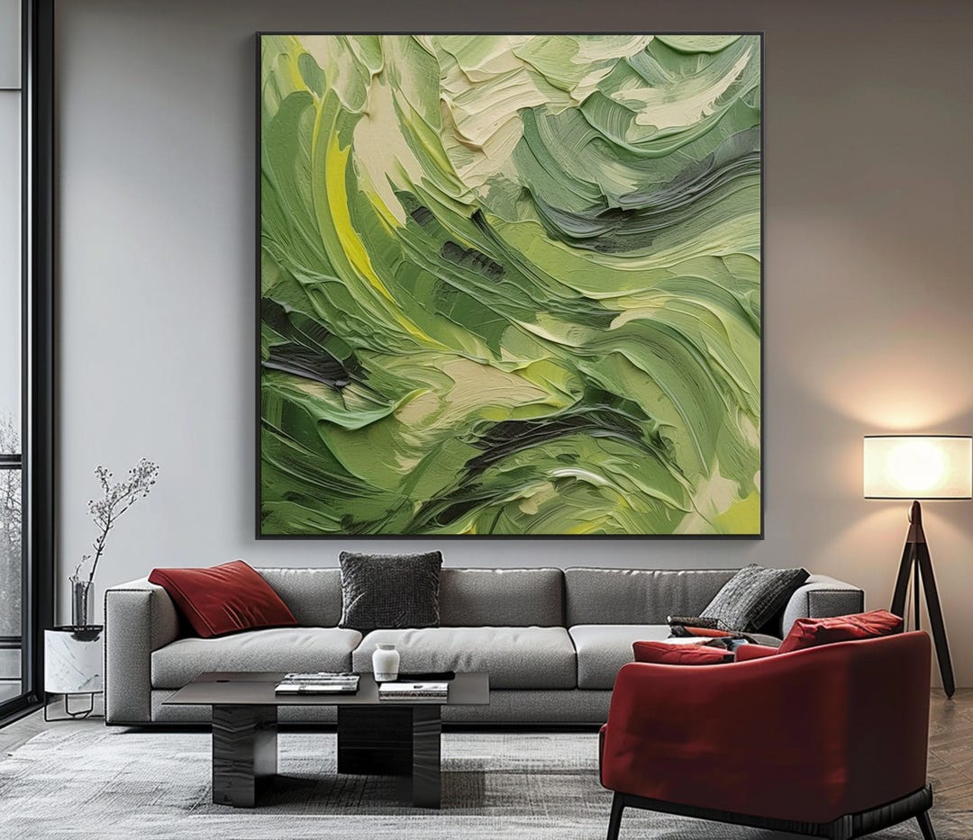 Textured Green Abstract Oil Painting: Modern Living Room Wall Art - Etsy