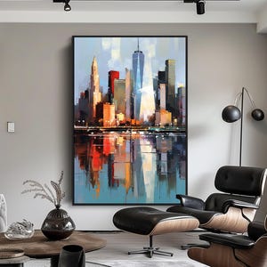 Hand Painted New York Cityscape Oil Painting: Abstract Textured Wall Art