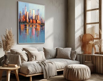 Abstract New York Street Oil Painting: Textured Cityscape Wall Art