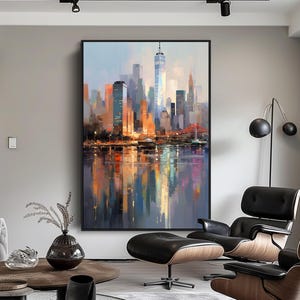 Colorful New York Cityscape Painting: Abstract Textured Oil Painting