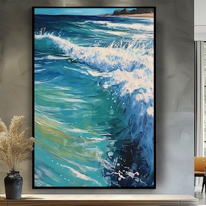 Textured Seascape Painting: Abstract Wavy Cliffs, Hand Painted Acrylic Art