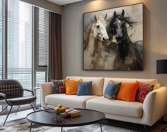 Hand Painted Horse Oil Painting: Abstract Textured Wall Art