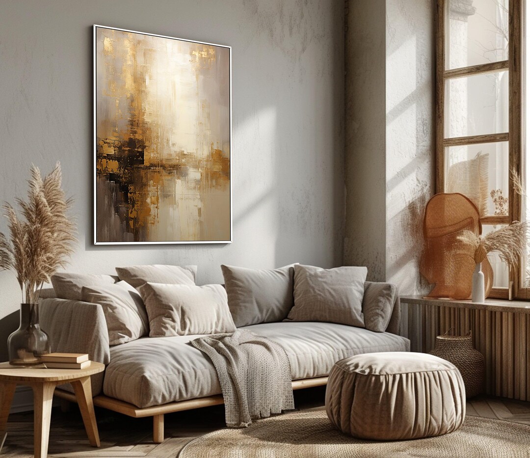 Textured Gold Abstract Oil Painting - Modern Vertical Wall Art - Etsy