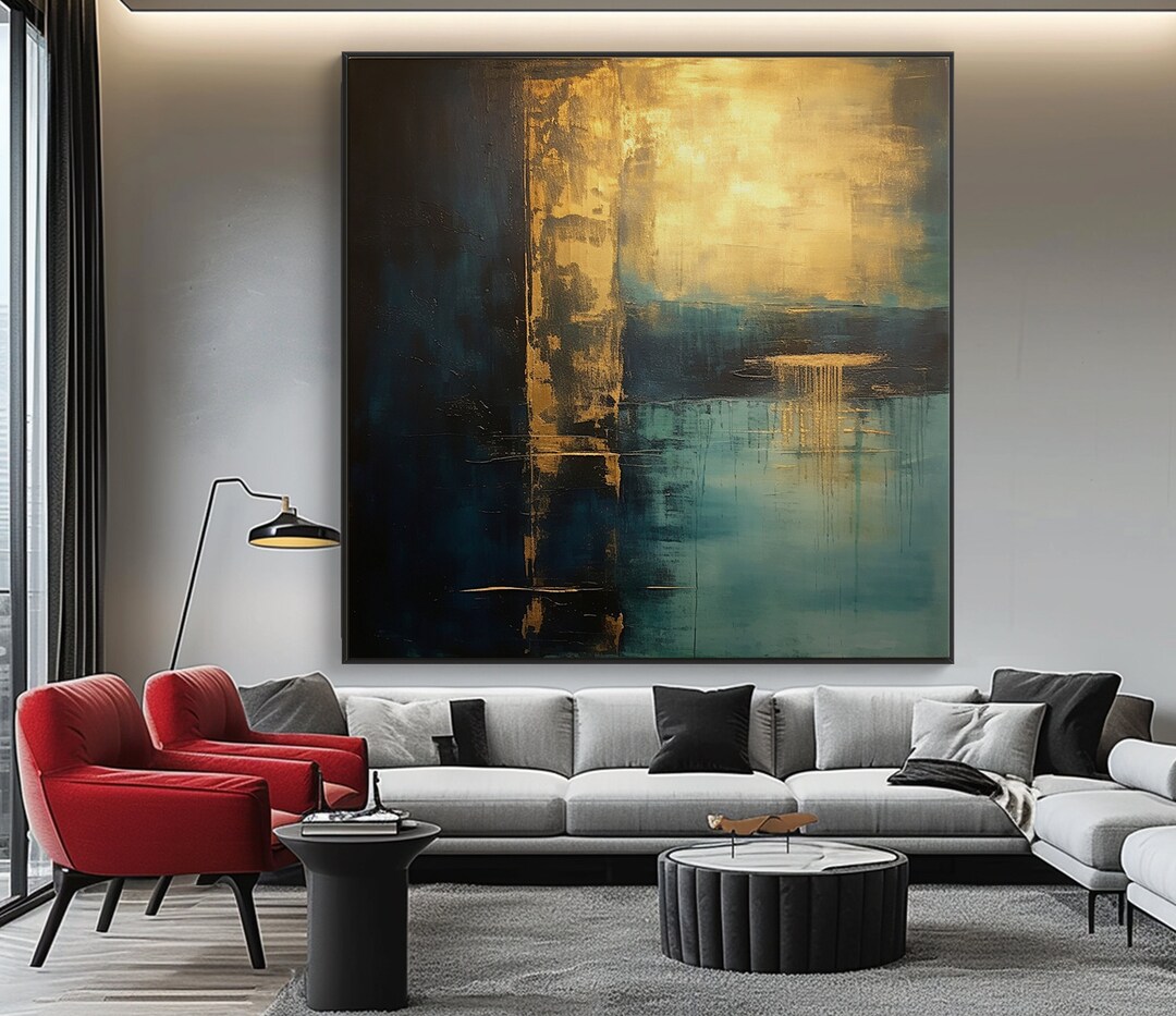 金箔の抽象油絵：テクスチャーのあるキャンバスウォールアート