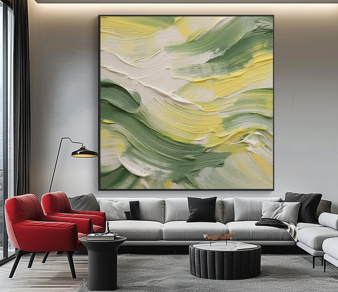 Textured Green Abstract Oil Painting: Modern Living Room Wall Art - Etsy