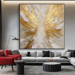 Gold, White 100% Hand Painted, Textured Painting, Acrylic Abstract Oil Painting, Wall Decor Living Room, Office Wall Art