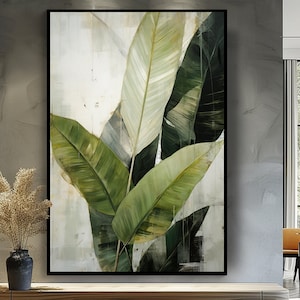 Tropical Tree Leaf, White And Green Shades, 100% Hand Painted, Textured Painting, Acrylic Abstract Oil Painting, Wall Decor Living Room