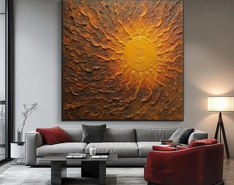 Textured Sun Painting: Abstract Acrylic Oil Wall Art