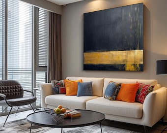 Gold & Schwarz Abstrakte Malerei: Strukturierte Acryl-Öl-Wand-Kunst