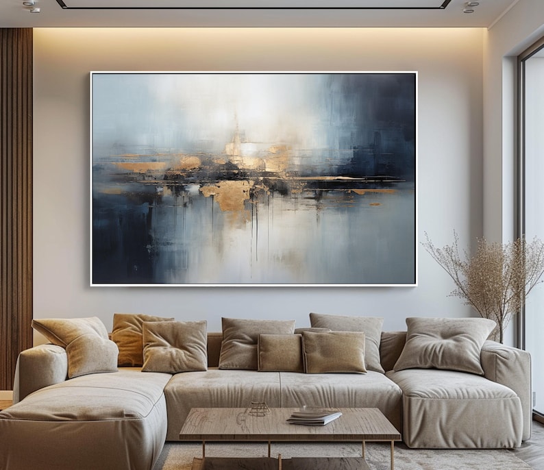 Hand Painted Abstract Oil Painting: Gold, Black, and Navy Textured Wall ...