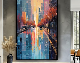 Abstract New York Street Oil Painting: Textured Cityscape Wall Art