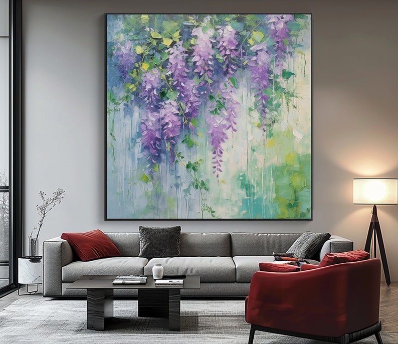 100% Hand Painted, Textured Spring Wisteria Flower Painting, Acrylic Abstract Oil Painting, Wall Decor Living Room, Office Wall Art KT1686 zdjęcie 1