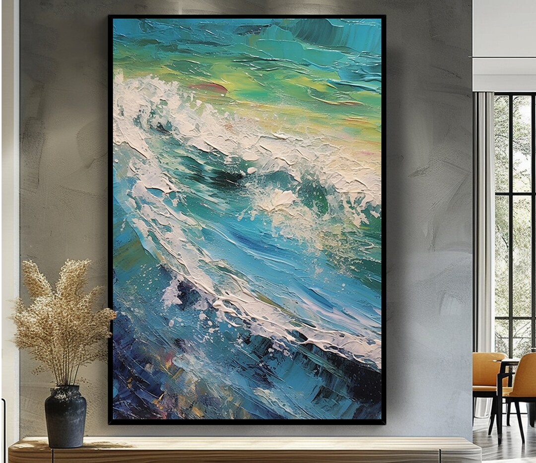 海の風景、海の景色、海の風景 100% 手描き、テクスチャ絵画