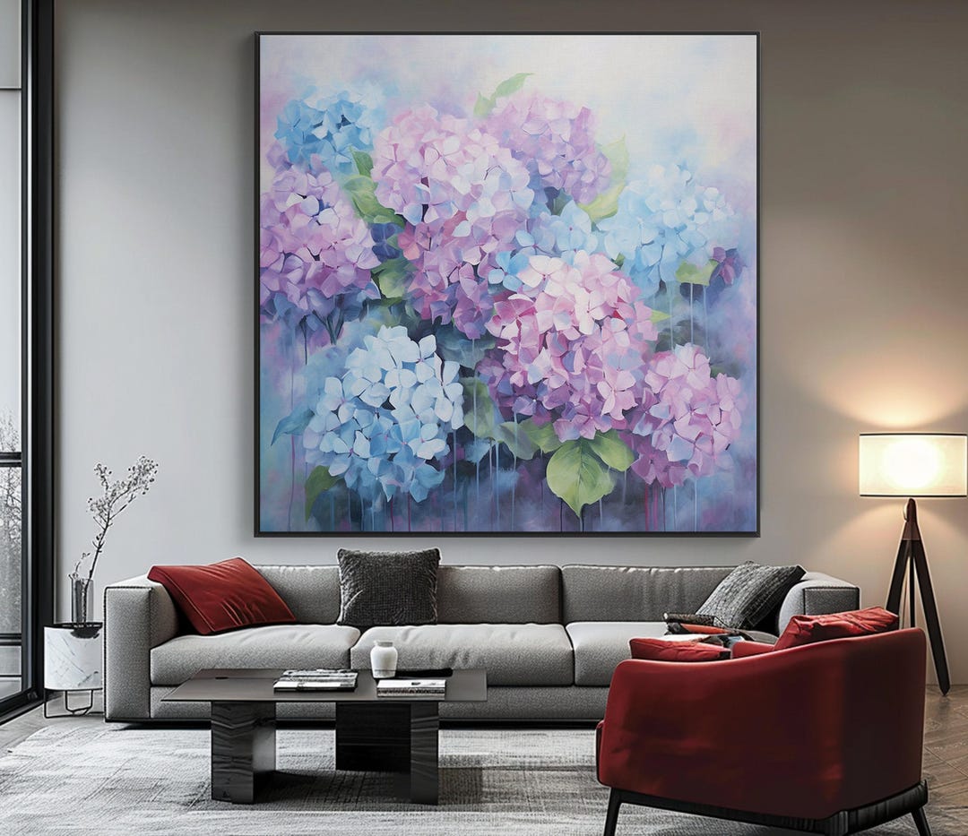 Hand-painted Hydrangea Oil Painting: Abstract Floral Wall Art - Etsy