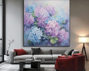 Hand-Painted Hydrangea Oil Painting: Abstract Floral Wall Art