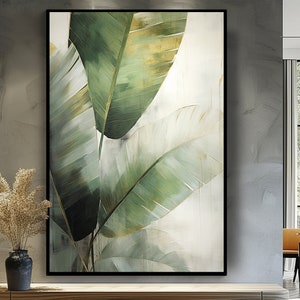 Tropical Tree Leaf, White And Green Shades, 100% Hand Painted, Textured Painting, Acrylic Abstract Oil Painting, Wall Decor Living Room