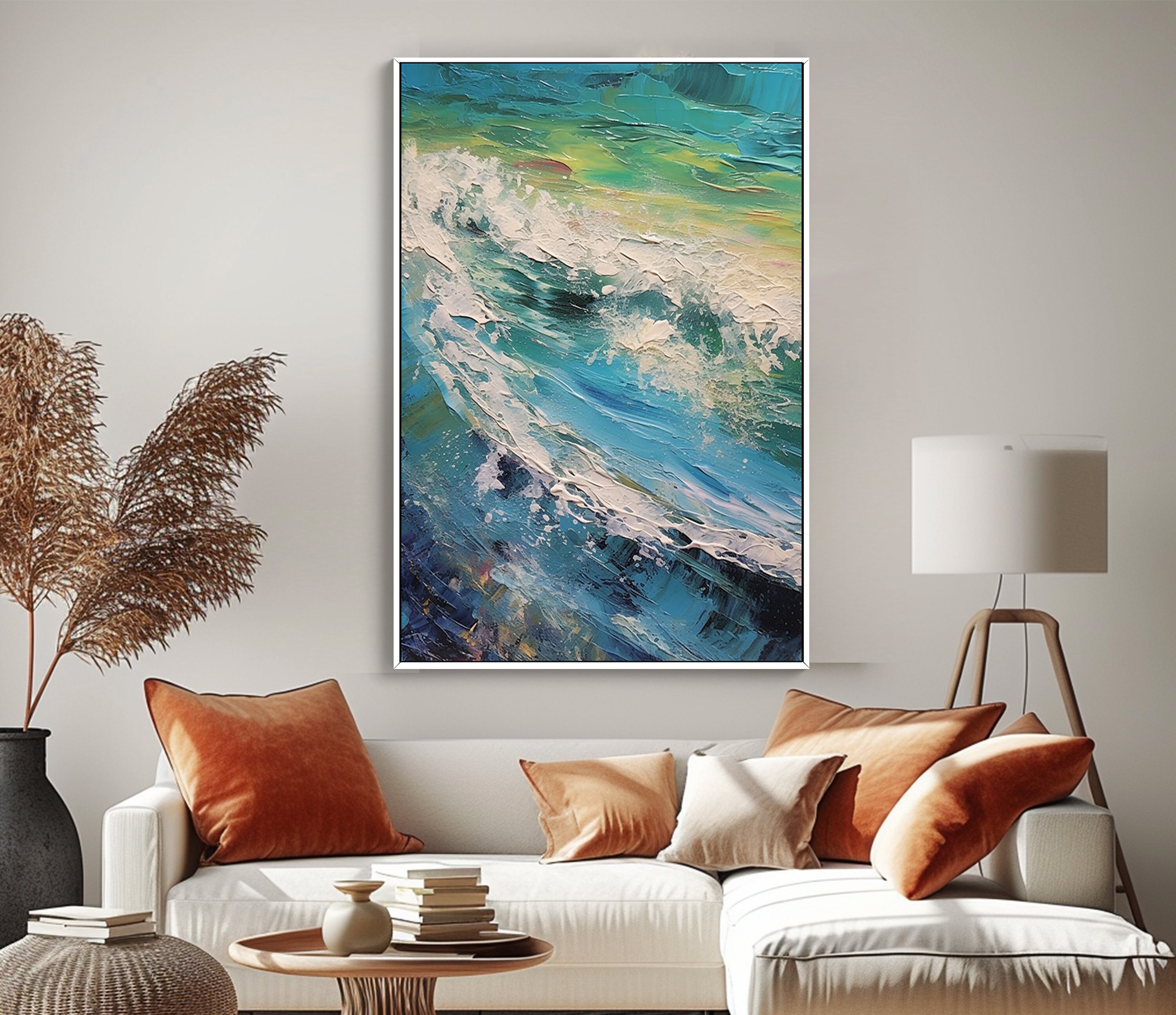 海の風景、海の景色、海の風景 100% 手描き、テクスチャ絵画