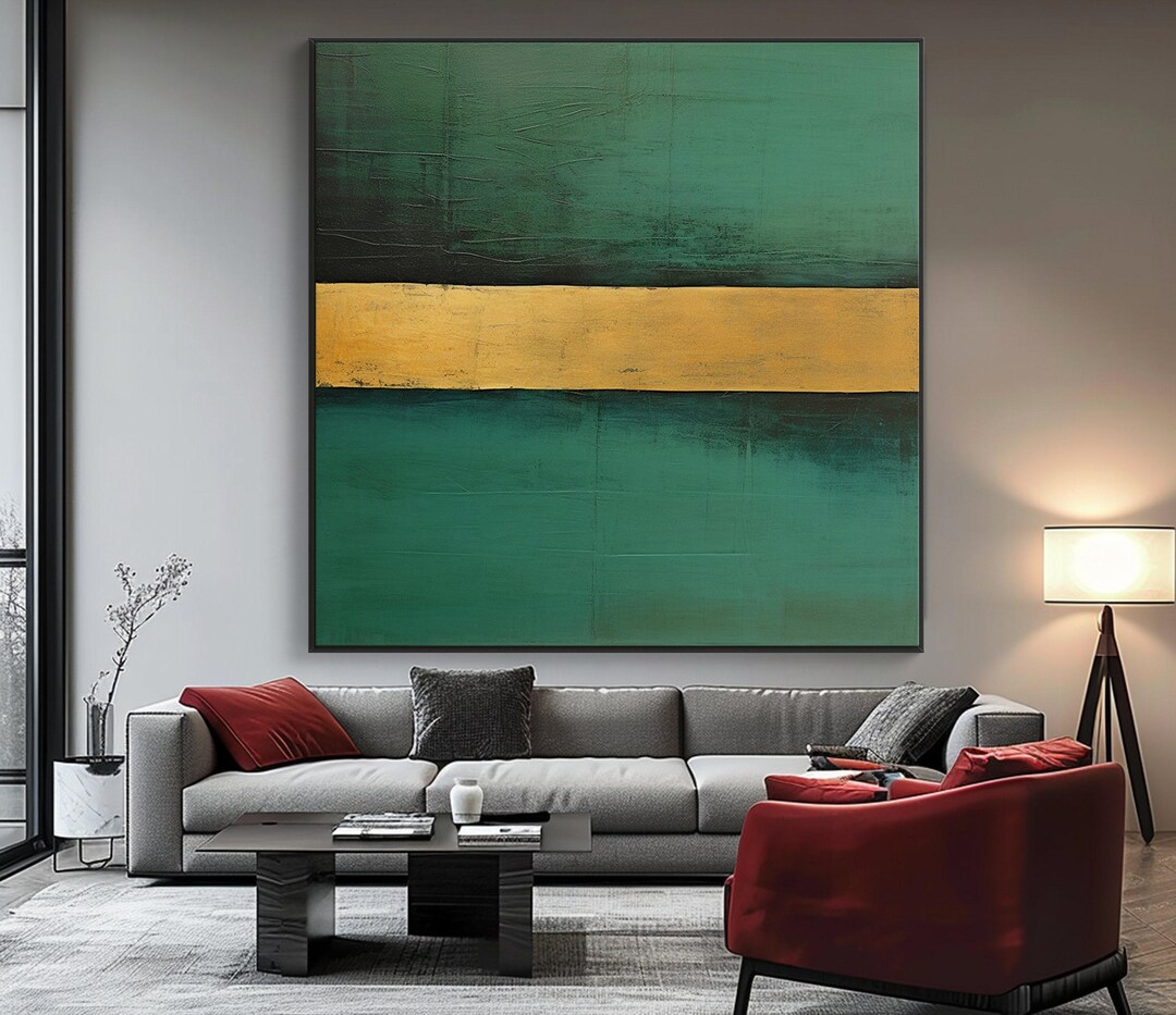 Gold & Green Abstract Oil Painting on Canvas - Minimalist Wall Art - Etsy