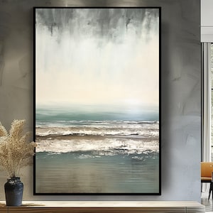Textured Seascape Painting: Minimalist Boho Wall Decor