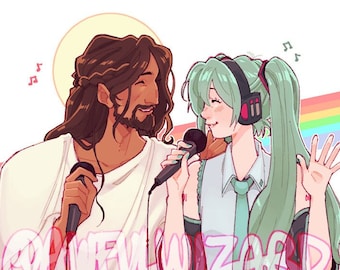 sharing a hymn (jesus christ & hatsune miku)