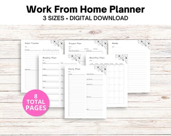 Work From Home Planner | Hourly Daily Weekly Planner | Productivity Journal Page | A4 A5 US Letter