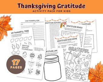 Thanksgiving Gratitude Activity Bundle for Kids | Printable Fall Thankful Activities Games and Coloring