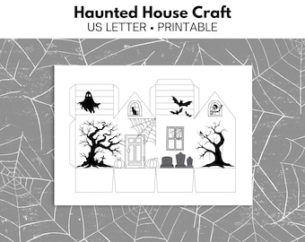 Halloween Haunted House Paper Coloring Craft Template | Printable Halloween Craft for Kids
