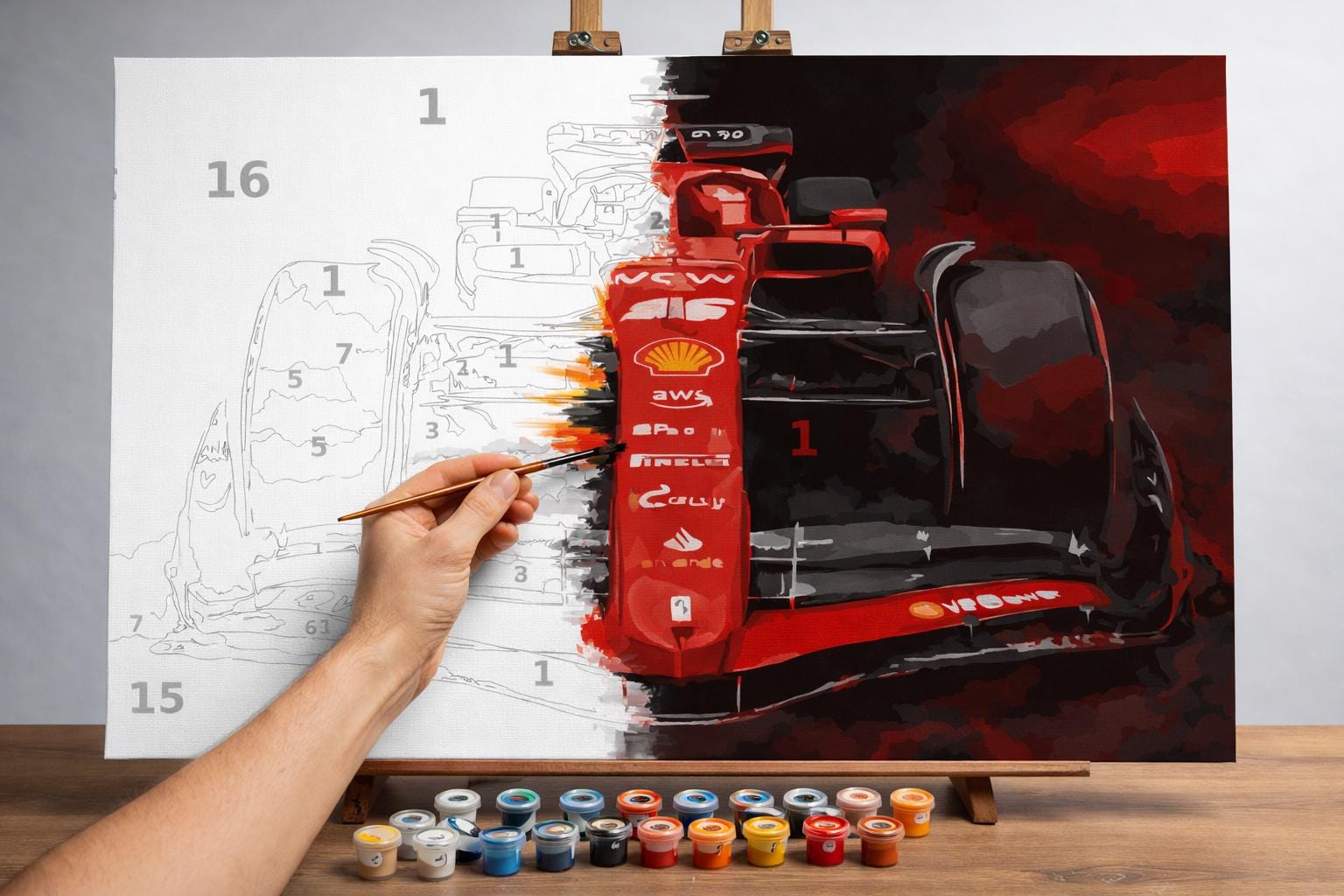 F1 Ferrari SF-24 Paint by Number, Sports Fan Colouring Page