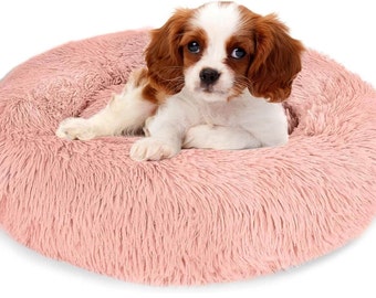 Dog and Cat Donut Soft Plush Bed for Calming Pet Anti Anxiety Washable