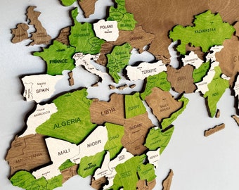 Carte du monde en bois, carte de voyage Weltkarte Holz, décoration murale, cadeau de pendaison de crémaillère, pour la décoration intérieure, cadeau d'anniversaire, décoration de bureau d'anniversaire 3D premium