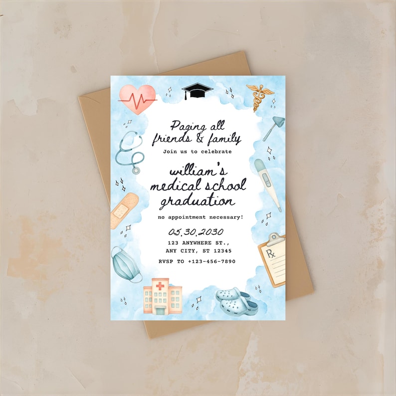 Medical & Nursing School Graduation Invitation Template | Editable ...
